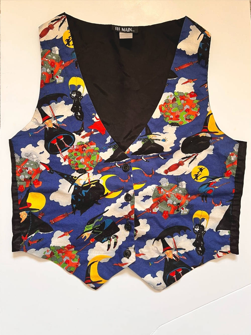 🧙🏼♀️🎃Women's Vintage Halloween Witch Cat - Blue Novelty Print V-Neck Vest 🌙